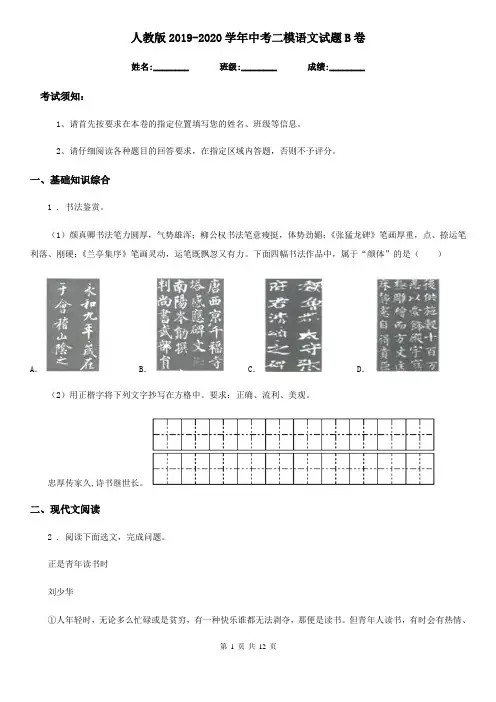 人教版2019-2020学年中考二模语文试题B卷