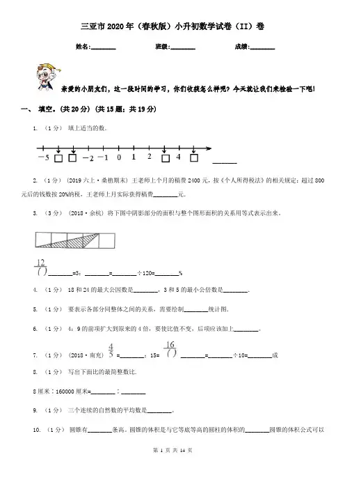 三亚市2020年(春秋版)小升初数学试卷(II)卷