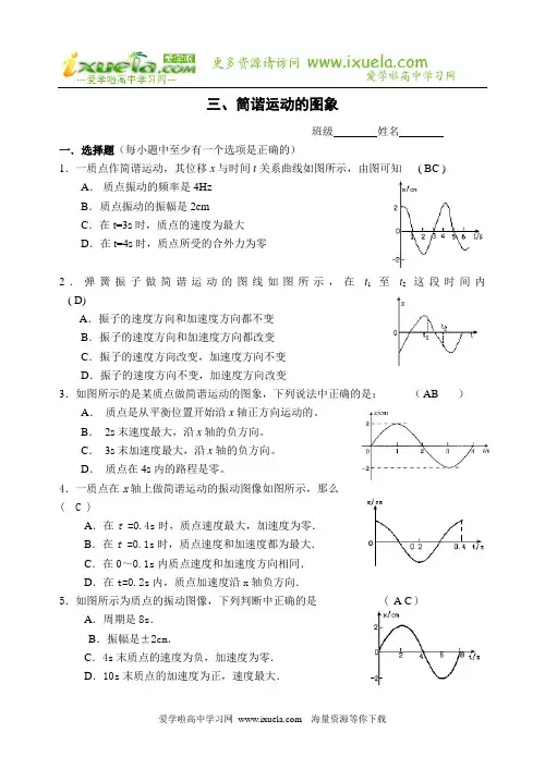 高一物理简谐运动的图象练习题及答案