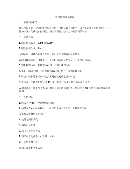 中考圆 知识点总结