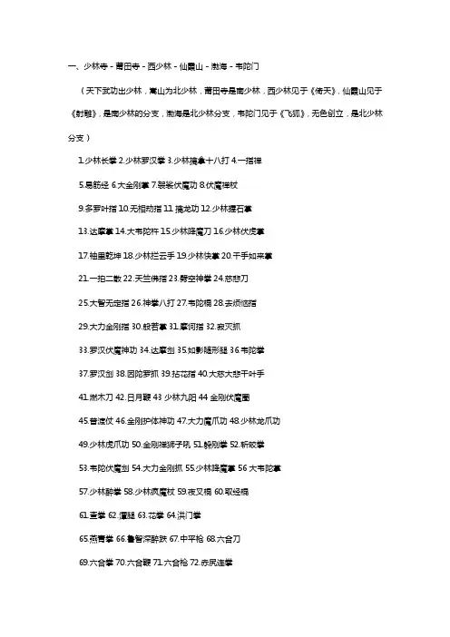 金庸小说武功大全