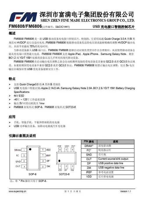 深圳市富满电子集团股份有限公司 FM6808 FM6806 USB充电接口智能控制芯片说明书