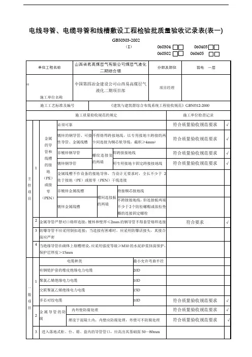 线管敷设检验批质量验收记录
