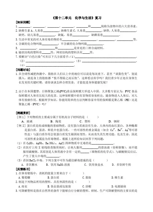人教九年级化学导学案第十二单元复习
