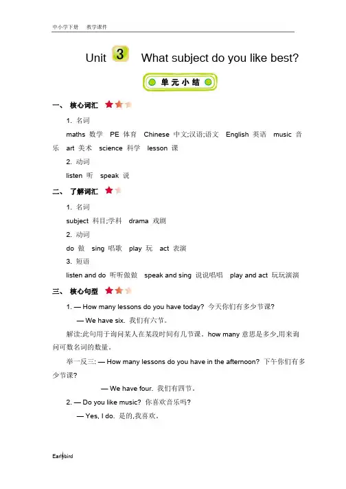 2020春精通版四年级英语下册- Unit 3 知识清单