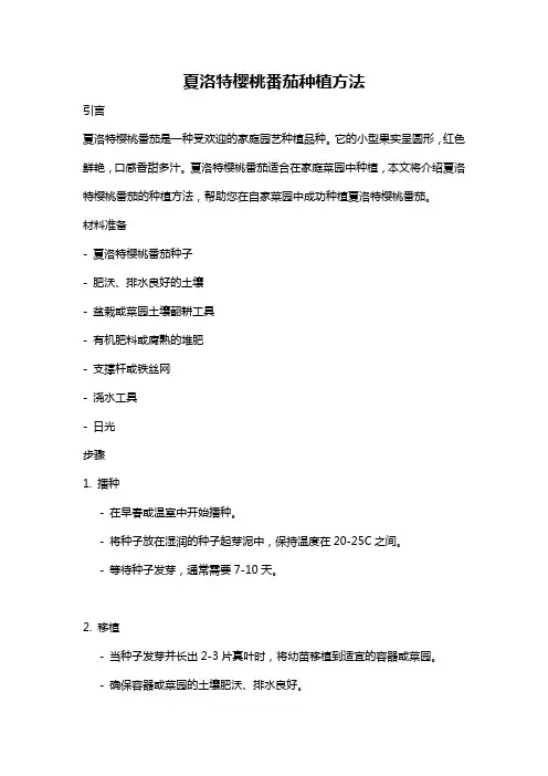 夏洛特樱桃番茄种植方法