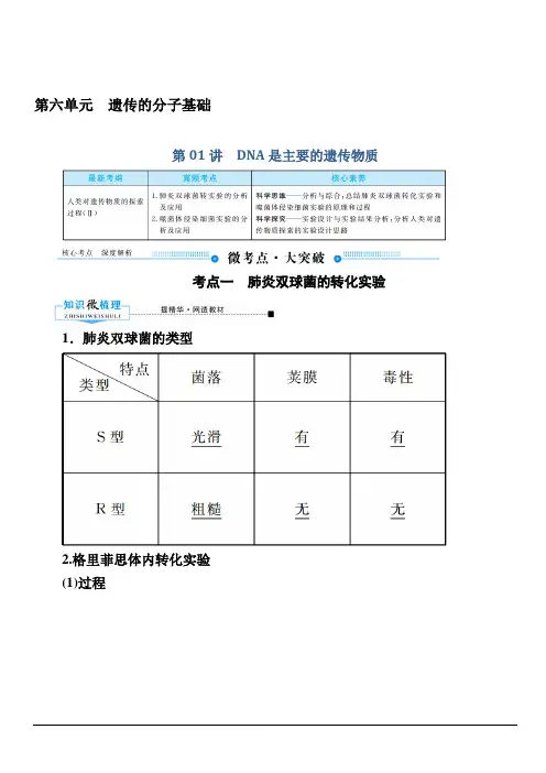 2020版赢在微点高考生物人教版一轮复习讲义：第六单元第01讲 DNA是主要的遗传物质含答案
