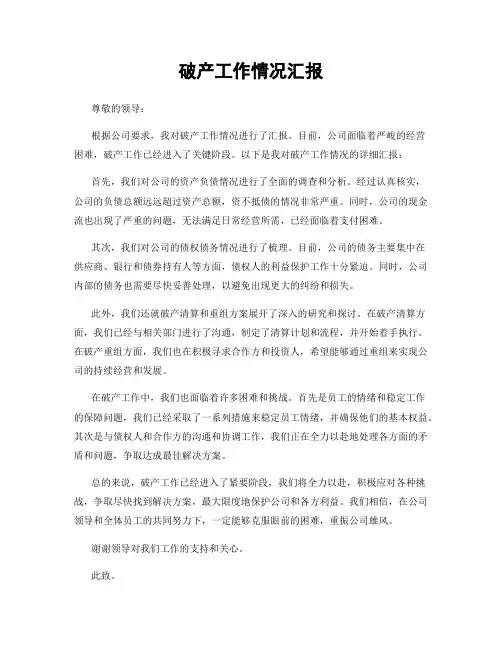 破产工作情况汇报