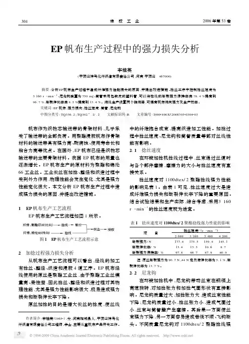 EP 帆布生产过程中的强力损失分析