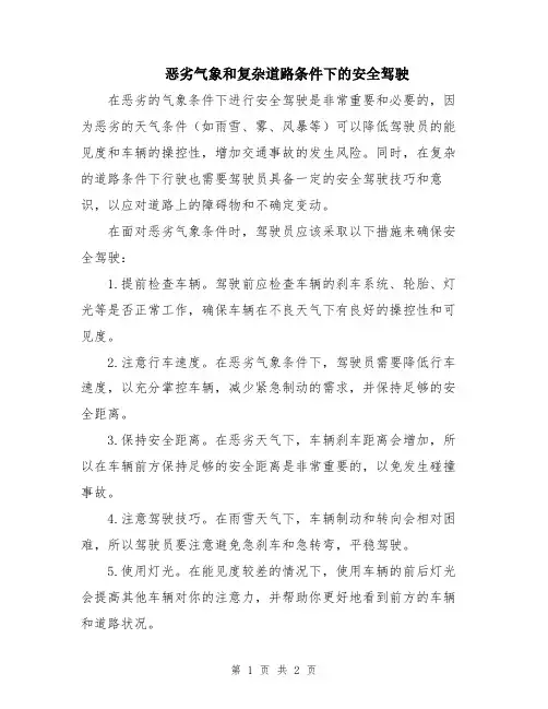 恶劣气象和复杂道路条件下的安全驾驶