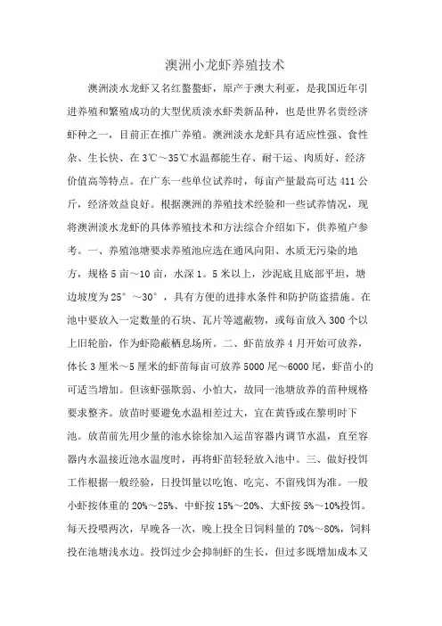 澳洲小龙虾养殖技术