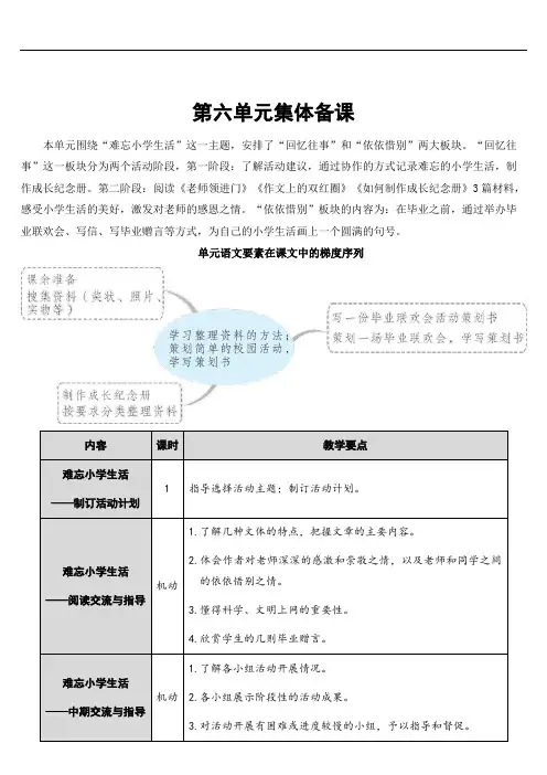 部编版语文六年级下册第六单元难忘小学生活——制订活动计划【教案】