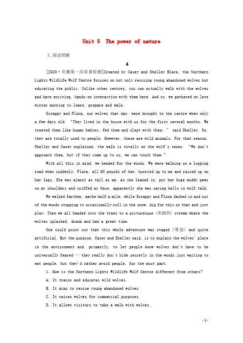 2021高考英语一轮复习Unit5Thepowerofnature课时训练新人教版选修6