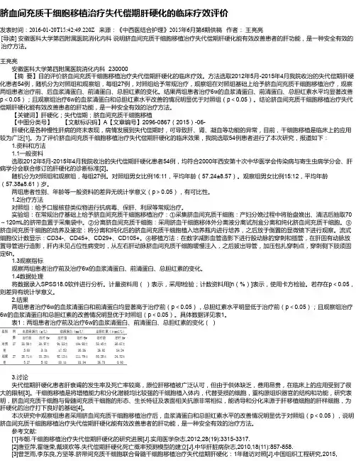 脐血间充质干细胞移植治疗失代偿期肝硬化的临床疗效评价