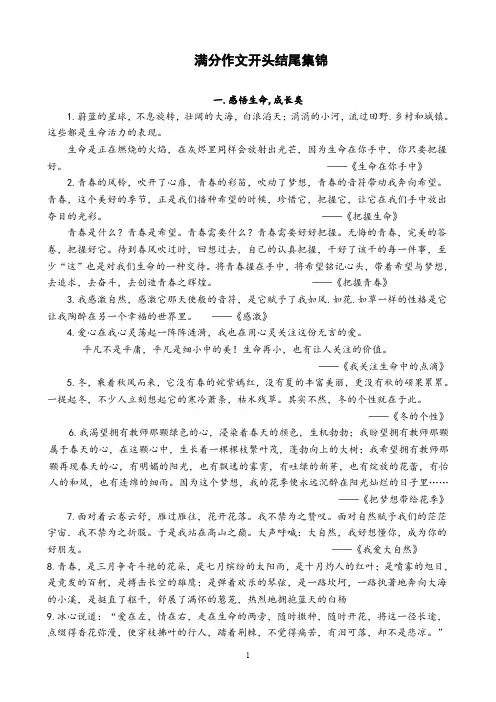 中考语文满分作文开头结尾集锦