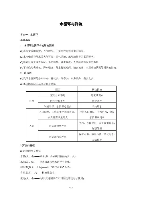 高三地理考前知识自主梳理4地球上的水
