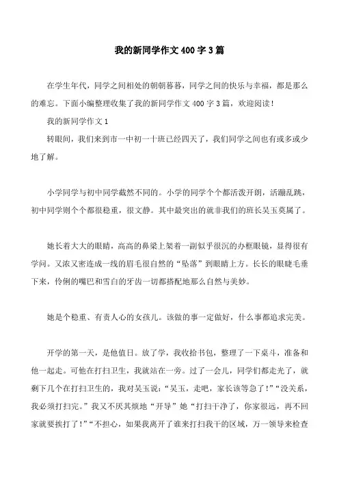 我的新同学作文400字3篇