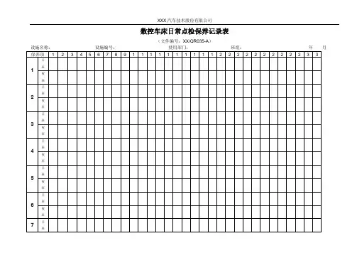 数控车床日常点检保养记录表