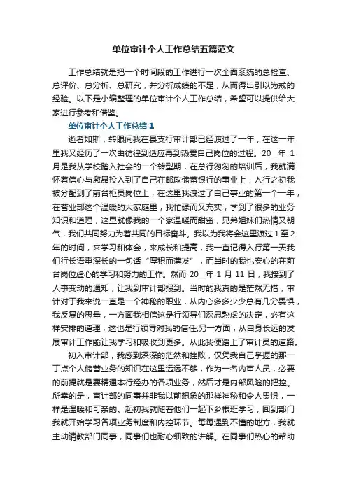 单位审计个人工作总结五篇范文