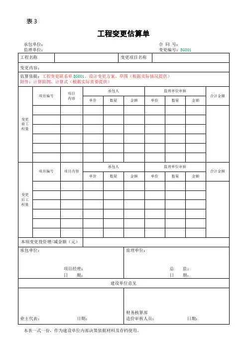 表3-工程变更估算单