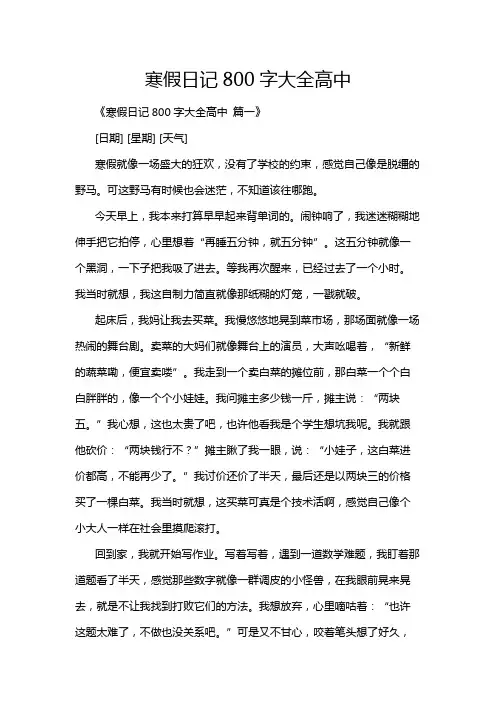 寒假日记800字大全高中