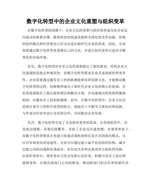 数字化转型中的企业文化重塑与组织变革