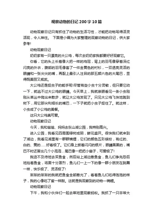 观察动物的日记200字10篇