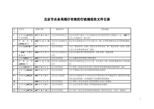 北京市水务局现行有效的行政规范性文件目录