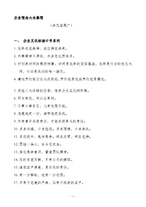 企业生产经营理念大全