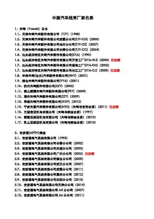 中国汽车线束厂家名录