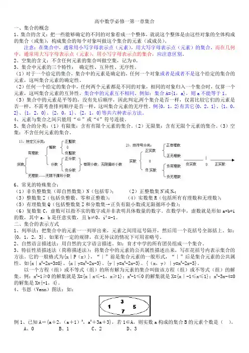 高中数学必修一第一章集合知识点总结