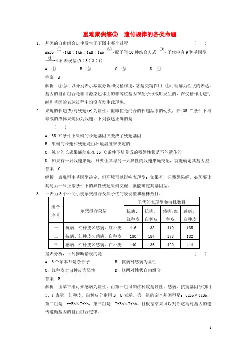 【步步高】高考生物一轮复习 遗传规律的各类命题重难聚焦练 苏教版