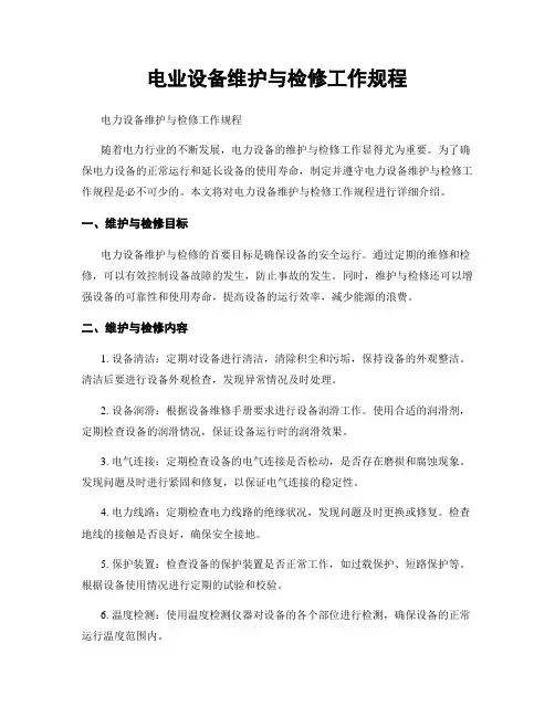 电业设备维护与检修工作规程