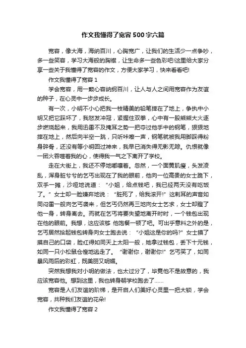 作文我懂得了宽容500字六篇