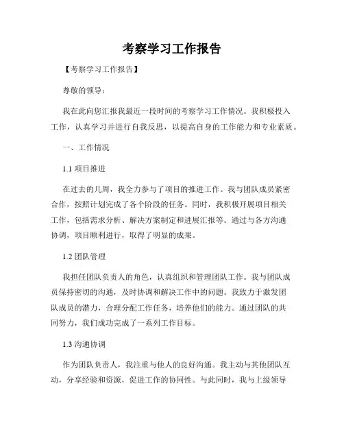 考察学习工作报告