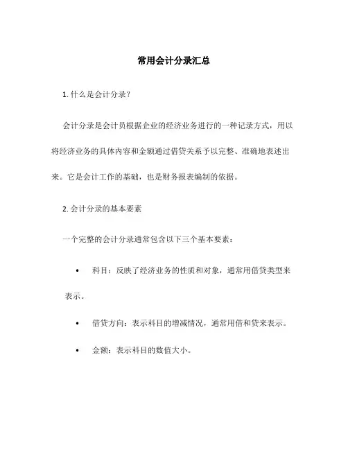 常用会计分录汇总