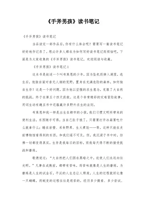 《手斧男孩》读书笔记
