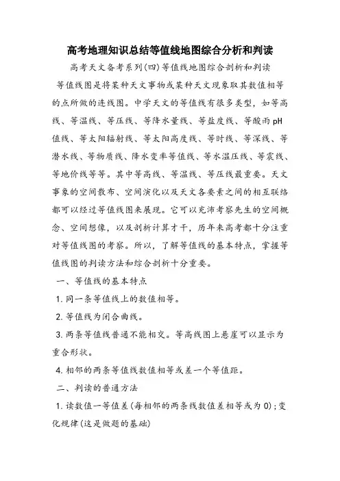 高考地理知识总结等值线地图综合分析和判读