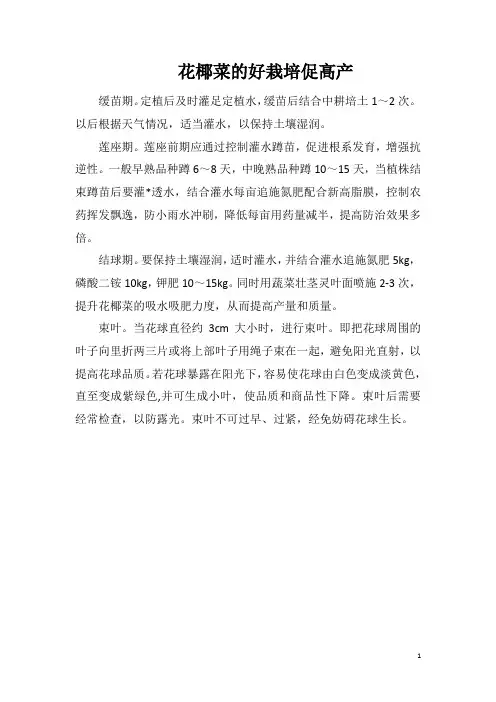 花椰菜的好栽培促高产