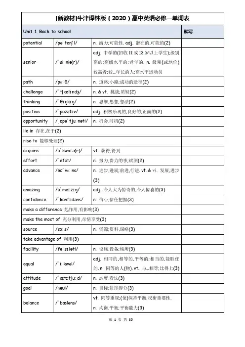 [新教材]牛津译林版(2020)高中英语必修一 必修二 必修三单词表汇编