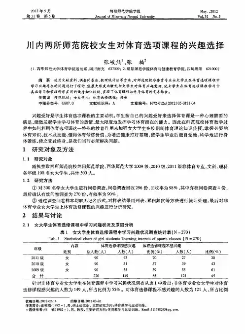 川内两所师范院校女生对体育选项课程的兴趣选择