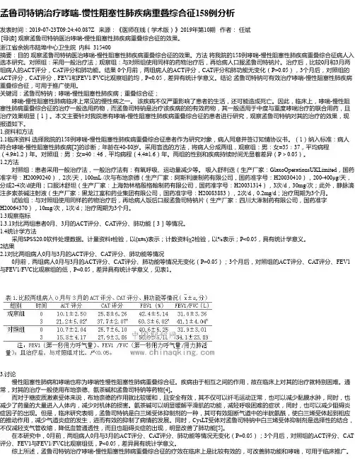 孟鲁司特钠治疗哮喘-慢性阻塞性肺疾病重叠综合征158例分析