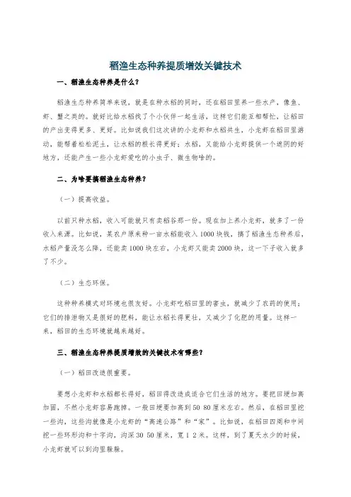 稻渔生态种养提质增效关键技术