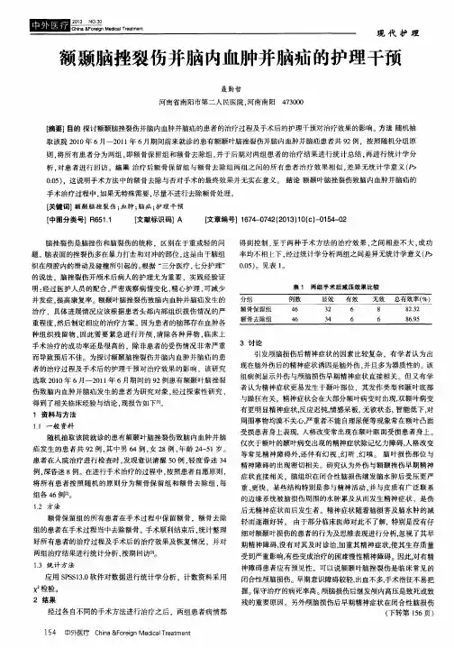 额颞脑挫裂伤并脑内血肿并脑疝的护理干预