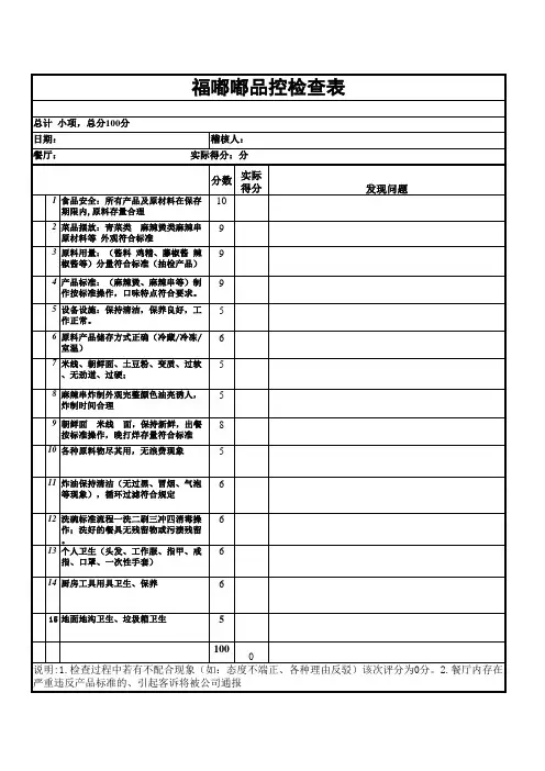 2020品控检查表