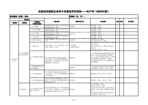 住院医师规范化培训基地评估指标(2023年版)—妇产科专业基地(0920)