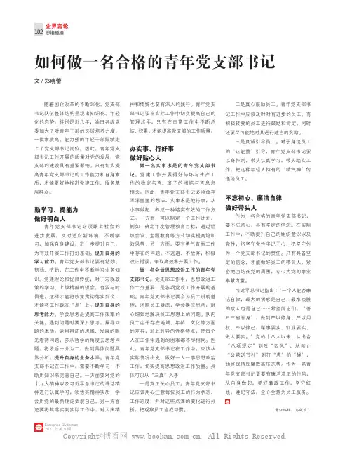 如何做一名合格的青年党支部书记