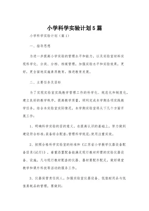 小学科学实验计划5篇