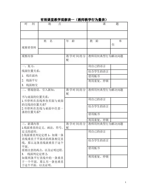 四维课堂观察教师行为量表