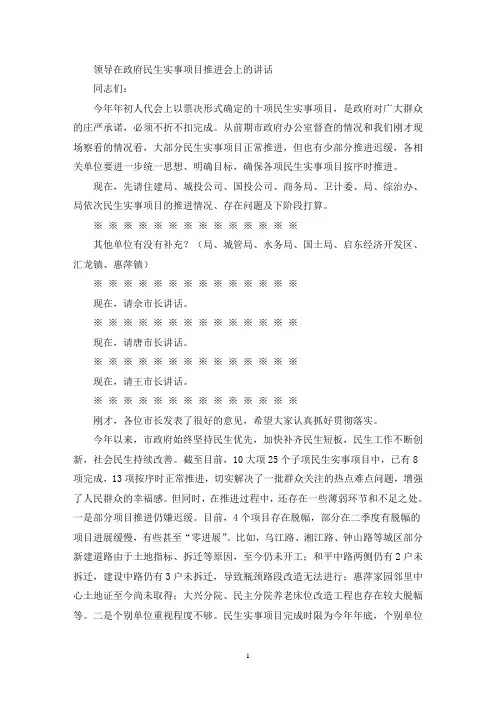 领导在政府民生实事项目推进会上的讲话(最新)